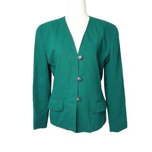 Vintage 80s Anne Klein dark green wool blazer jacket 6P
